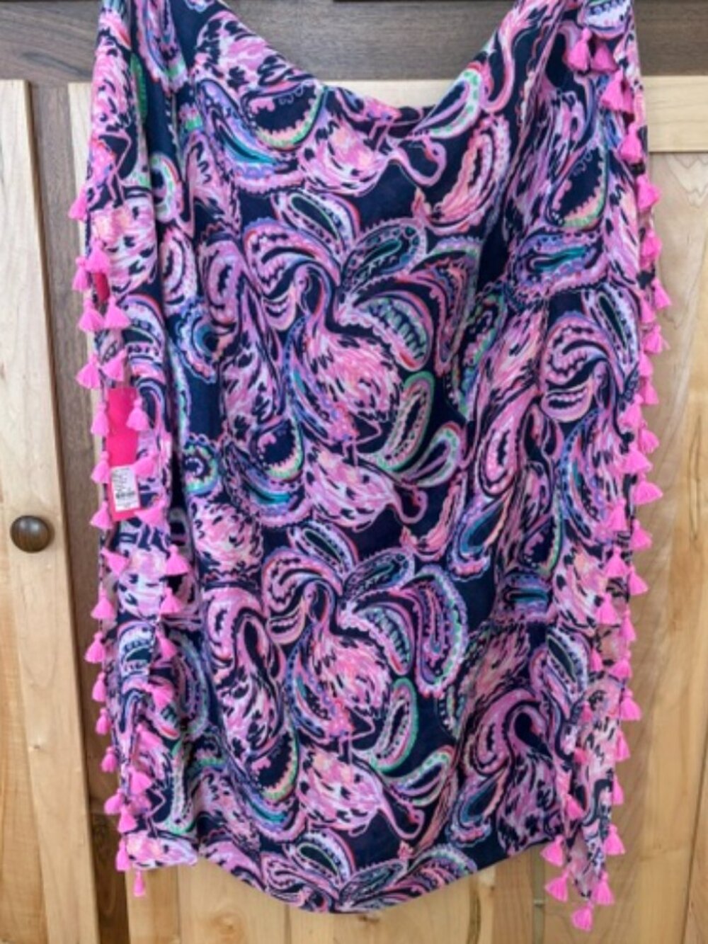 NWT Lilly Pulitzer Resort Infinity Loop Scarf High Tide Navy Pink Tassel - Picture 5 of 7